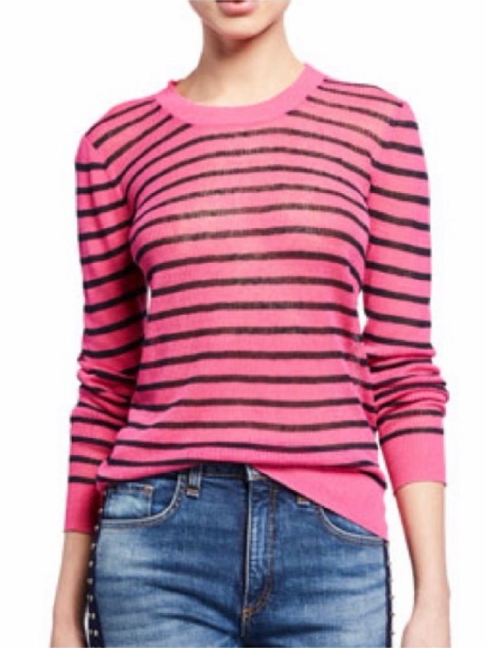 Veronica Beard Dean Striped Linen Crewneck Sweater sz XS